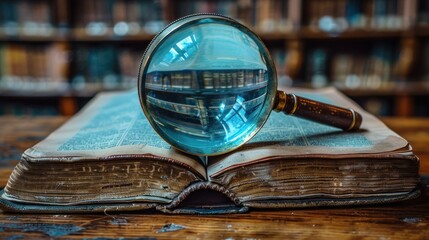 Magnifying glass over an open book