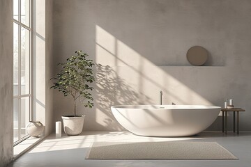 Scandinavian-inspired bathroom with sleek fixtures and monochromatic color scheme. - obrazy, fototapety, plakaty