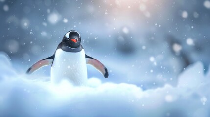 beautiful penguin in antarctica with blur background