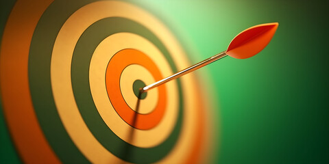Arrow in the center of a target shooting target, green and orange colors