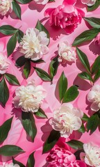 Naklejka na ściany i meble Pink and White Flowers on a Pink Background