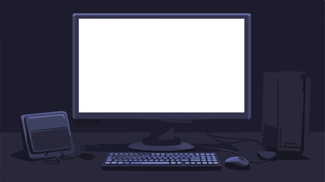 Realistic computer dark grey display with blank whi