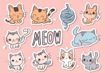 Stickers of adorable kittens in pastel tones