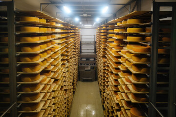 Loading machine working at cheese warehouse