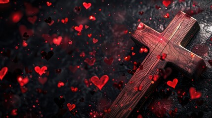 Naklejka premium Cross with Heart Shaped Bokeh Design