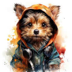 Watercolor Dog dressed in clothes, clipart Illustration, Generative Ai