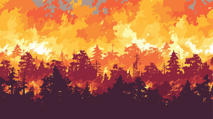 Realistic silhouette wildfire forest fire disaster