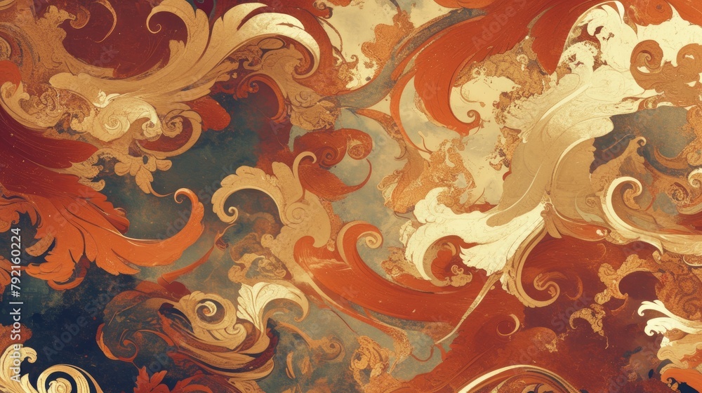Poster a beautifully crafted abstract pattern with intricate painted ornate textures seamlessly flowing acr