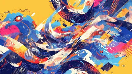 Dynamic geometric pattern showcased against an abstract backdrop in this vibrant 2d illustration
