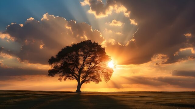 "A stunning photorealistic scene depicting a heart-shaped silhouette against the backdrop of a vibrant sun, with rays of sunlight streaming outwards and clouds drifting in the sky. The heart silhouett