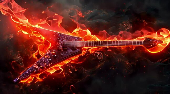 A v guitar on flames (mov) made with Ai generative technology