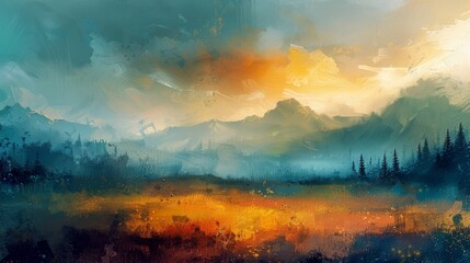 Abstracted landscape with inspiring abstract elements, enticing viewers to travel - obrazy, fototapety, plakaty