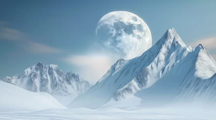 Poster Grande lua nas montanhas nevadas - Paisagem  © Vitor