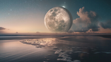 Grande lua na praia - Paisagem