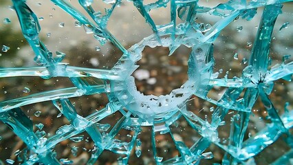 Symbolism of Vandalism and Break-Ins Through a Broken Glass Window. Concept Deviant Behavior, Social Commentary, Urban Decay, Broken Glass Symbolism - obrazy, fototapety, plakaty