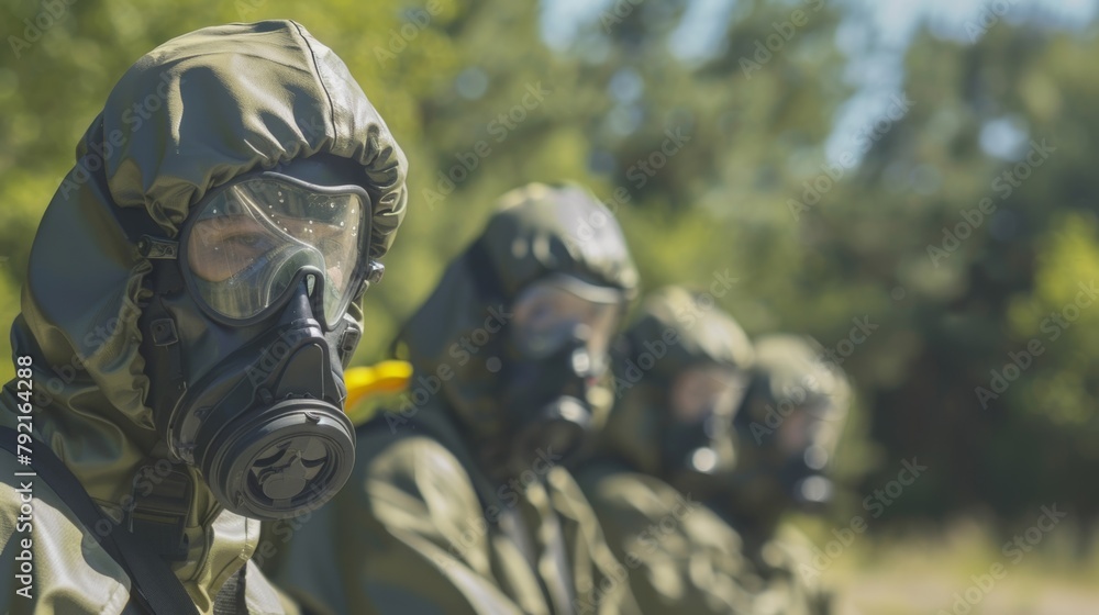 Poster a group of soldiers demonstrating how to properly handle and dispose of hazardous materials during a