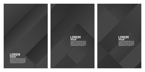 three vertical banners with black and white geometric shapes