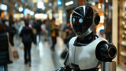 At a busy shopping mall a robot calmly makes its way through the bustling crowd its advanced AI program able to distinguish between normal shoppers and potential threats. .