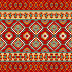 Set of red geometric ethnic oriental traditional seamless pattern design for background, carpet, wallpaper, clothing, wrap, batik, fabric, embroidery style vector illustration.