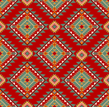 Set of red geometric ethnic oriental traditional seamless pattern design for background, carpet, wallpaper, clothing, wrap, batik, fabric, embroidery style vector illustration.