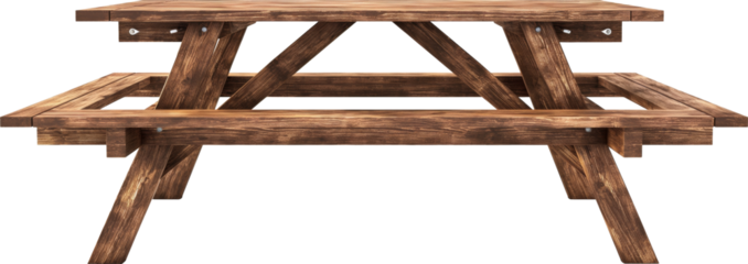 Wooden picnic table isolated.