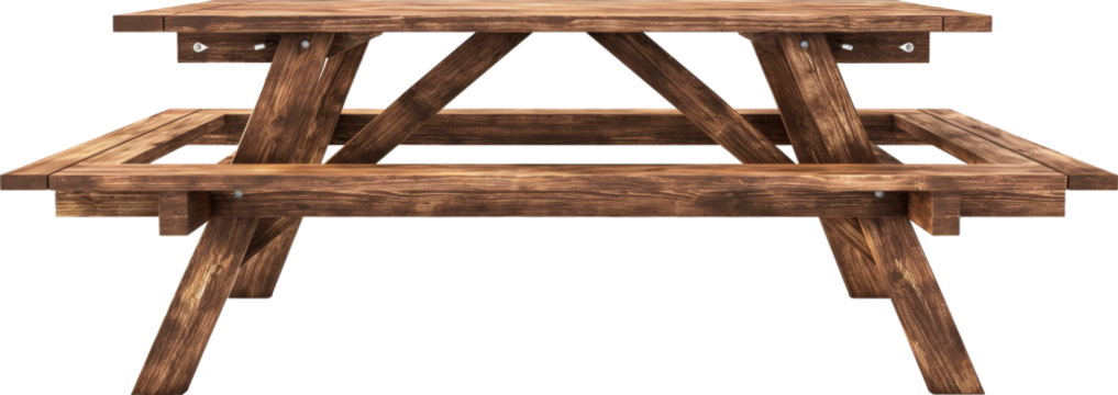 Wooden picnic table isolated.