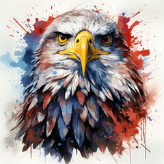 Watercolor fireworks eagle and american flag, clipart Illustration, Generative Ai