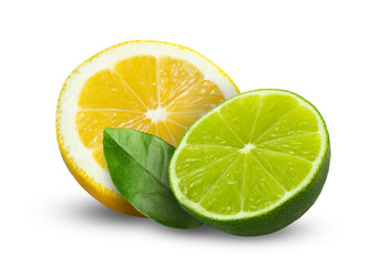 Fresh lime and lemon isolated on white
