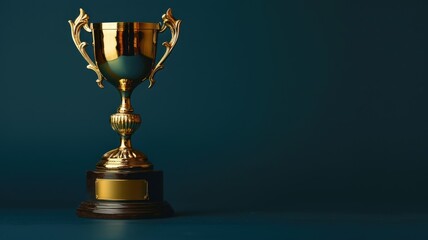 Golden trophy cup on blue background symbolizing victory or achievement
