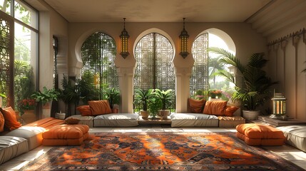 Modern Arabic Muslim Living Room Interior Design ai image