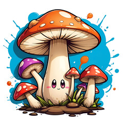 a mushrooms kawaii graffiti wall art logo for t-shirt