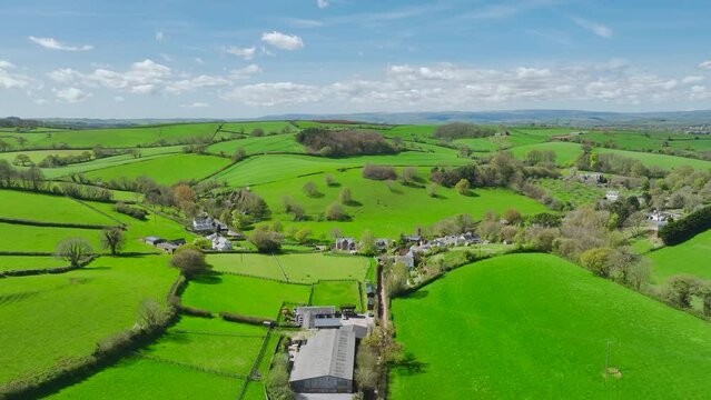 Fields and Farmlands at spring from a drone, Devon, England, Europe