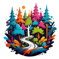 Graffiti abstract  forest logo modern for t-shirt