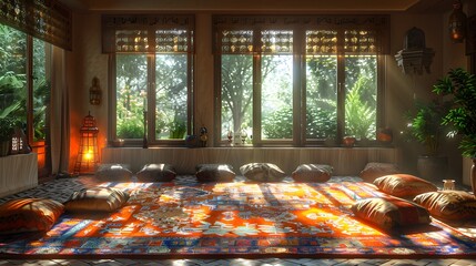 Modern Arabic Muslim Living Room Interior Design ai image