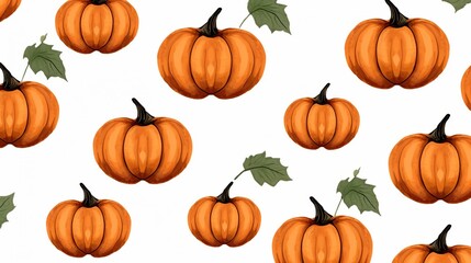 Watercolor pumpkins seamless pattern in hand drawn style isolated on white background.