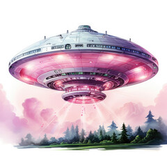 Watercolor UFO painted, clipart Illustration, Generative Ai