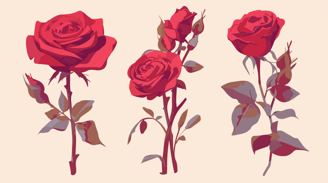 Rose. Flower design element. 2d flat cartoon vactor
