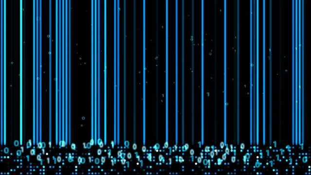Abstract blue aqua visualization scale wipe glow laser technology binary digital numeric million element dots on the black screen