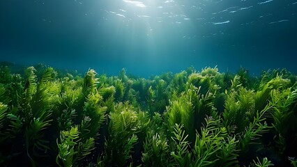 Kelp forests and seagrass meadows play a vital role as carbon sinks, capturing CO. Concept 2 emissions from the atmosphere and storing it in their biomass - obrazy, fototapety, plakaty