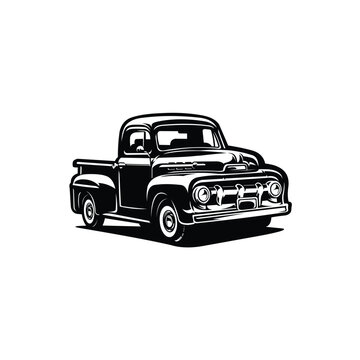 Vintage farm truck vector isolated. Monochrome silhouette vector. Best for agricultural and vintage restoration garage illustration