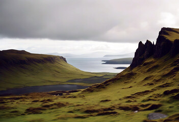 'Scotland green Isle Skye hills Beautiful cliffs rocky Sky Travel Nature Grass Landscape Sea...