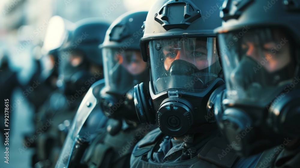 Poster a team of security officers using trained nonviolent tactics to safely deescalate potentially danger