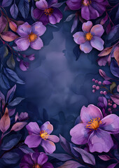 Magenta petals and leaves on a blue canvas, a beautiful botanical painting