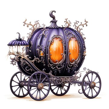 Halloween carriage with pumpkin and candlestick. Vector illustration.
