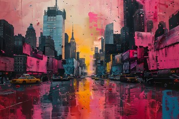 Nowy Jork Manhattan kolorowy akrylowy obraz Generative AI	