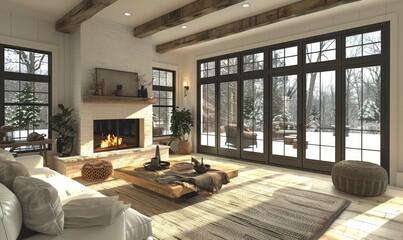 Modern minimalistic rustic interior design. Cozy and modern with traditional elements and comfortable furniture