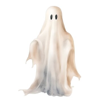 Watercolor ghost isolated on white background. Hand-drawn illustration.