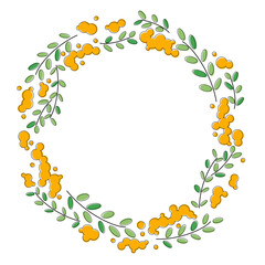 ミモザをイメージした円形フレームのイラストレーションです。