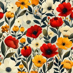 Detailed and Vibrant Botanical Art: Lush Floral Composition
