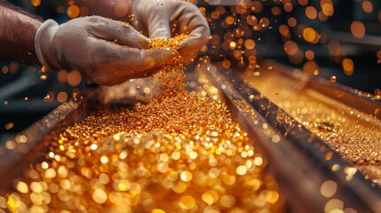 Customers hands purchase gold bars and jewelry in a lavish contemporary gold store, Generated by AI